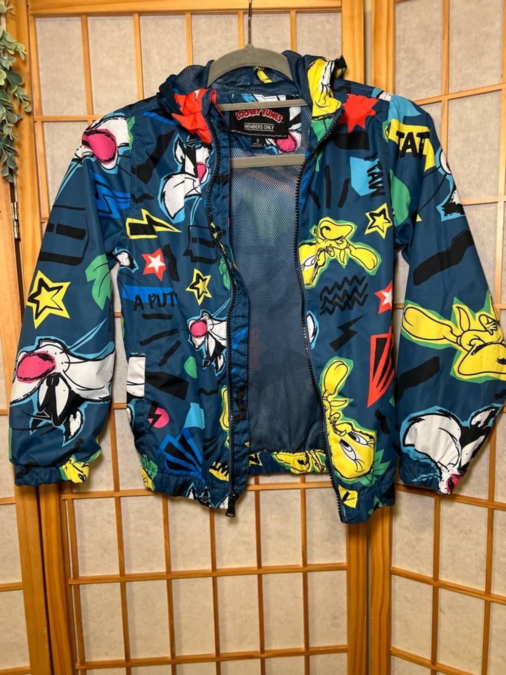 Looney Tunes Members Only Hooded Windbreaker Jacket Kids Size5 Colorful Graphic - Picture 2 of 15